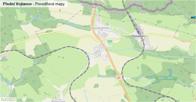 Přední Vojtanov - záplavové mapy stoleté vody