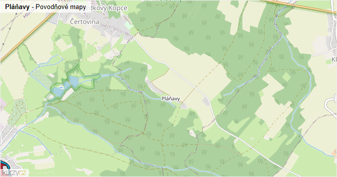 Pláňavy - záplavové mapy stoleté vody