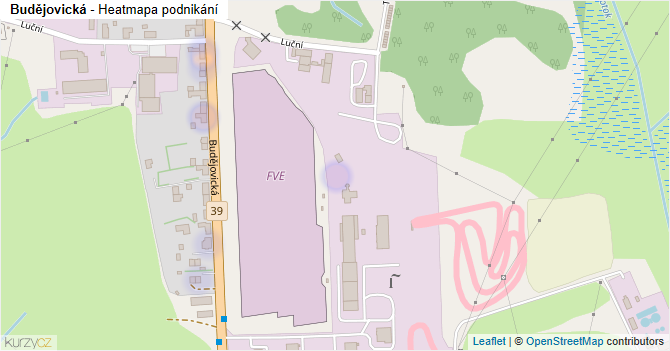 Budějovická - mapa podnikání