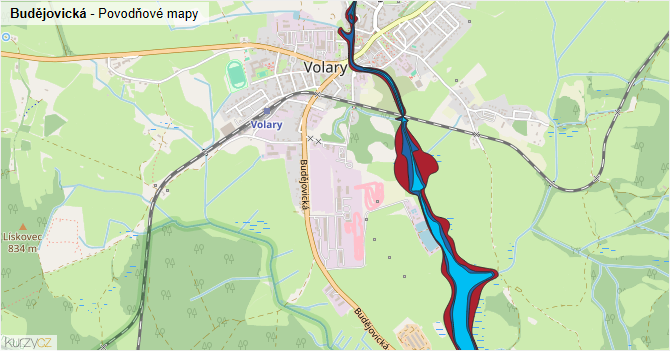 Budějovická - záplavové mapy stoleté vody