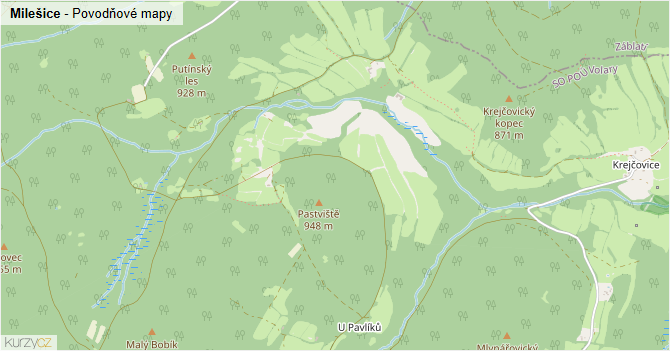 Milešice - záplavové mapy stoleté vody