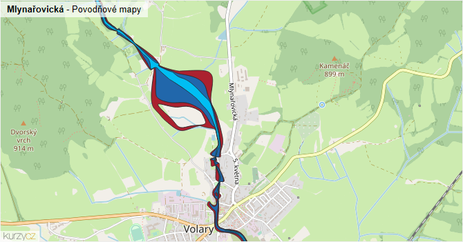Mlynařovická - záplavové mapy stoleté vody