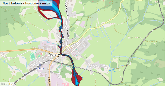 Nová kolonie - záplavové mapy stoleté vody