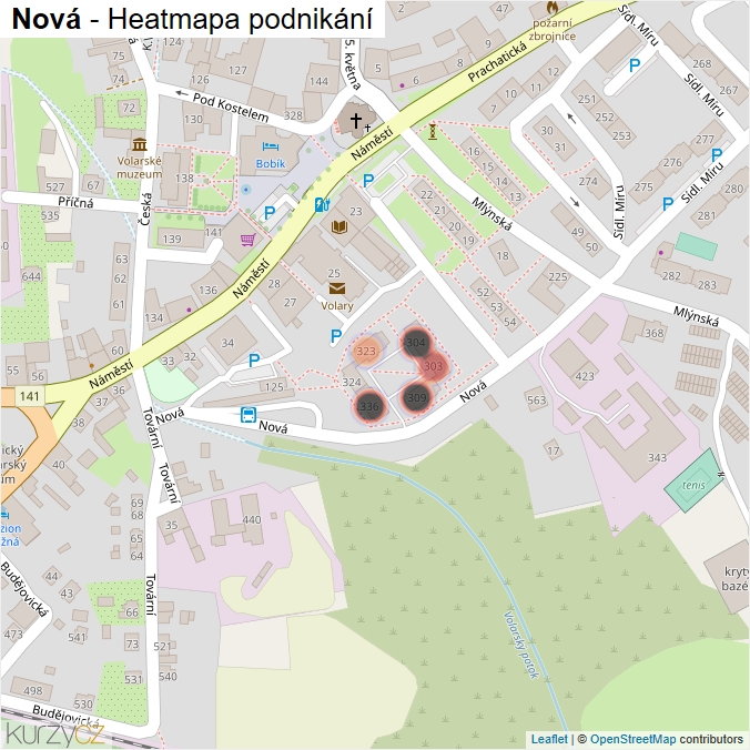 Mapa Nová - Firmy v ulici.