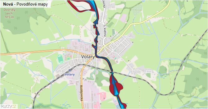Nová - záplavové mapy stoleté vody