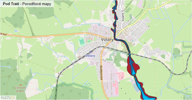 Pod Tratí - záplavové mapy stoleté vody
