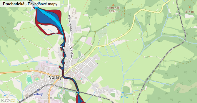 Prachatická - záplavové mapy stoleté vody