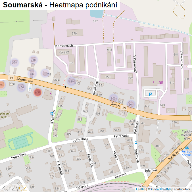 Mapa Soumarská - Firmy v ulici.