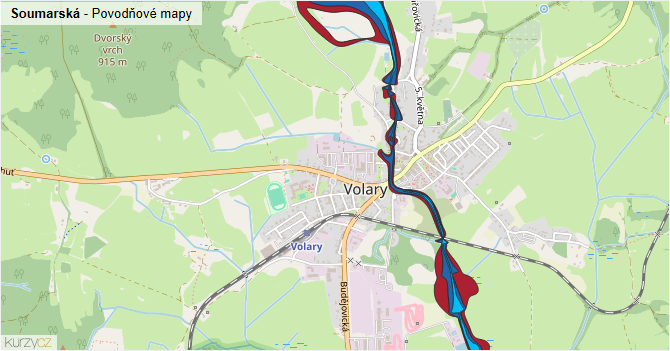 Soumarská - záplavové mapy stoleté vody