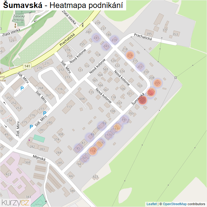Mapa Šumavská - Firmy v ulici.