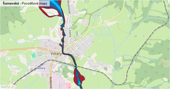 Šumavská - záplavové mapy stoleté vody