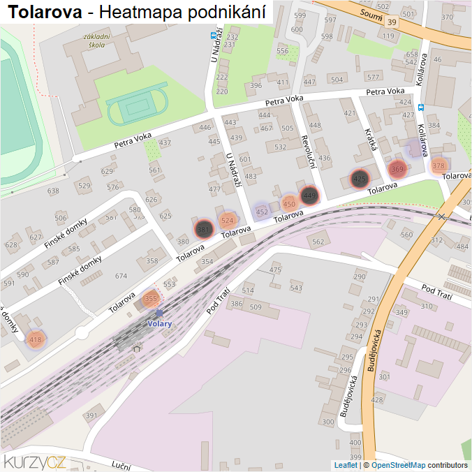 Mapa Tolarova - Firmy v ulici.