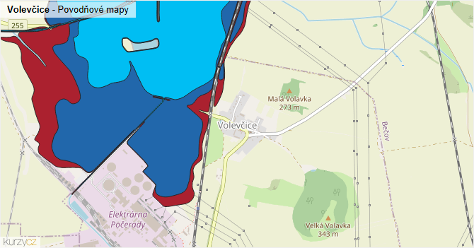 Volevčice - záplavové mapy stoleté vody