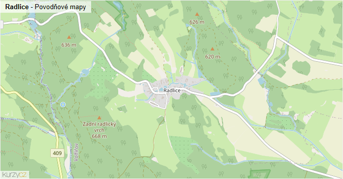 Radlice - záplavové mapy stoleté vody