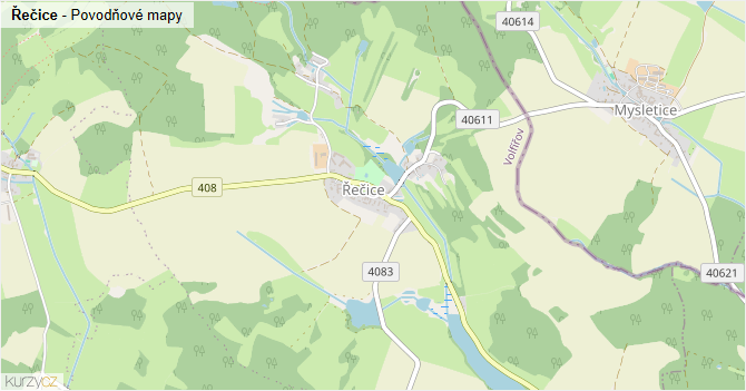 Řečice - záplavové mapy stoleté vody