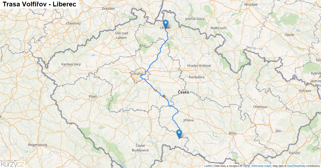 Volfířov-Liberec, mapa trasy