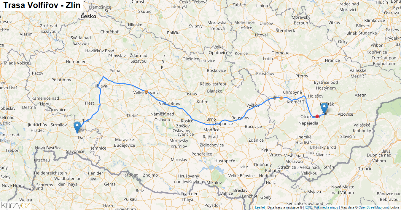 Volfířov-Zlín, mapa trasy
