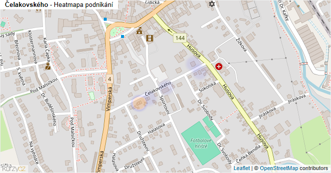 Čelakovského - mapa podnikání