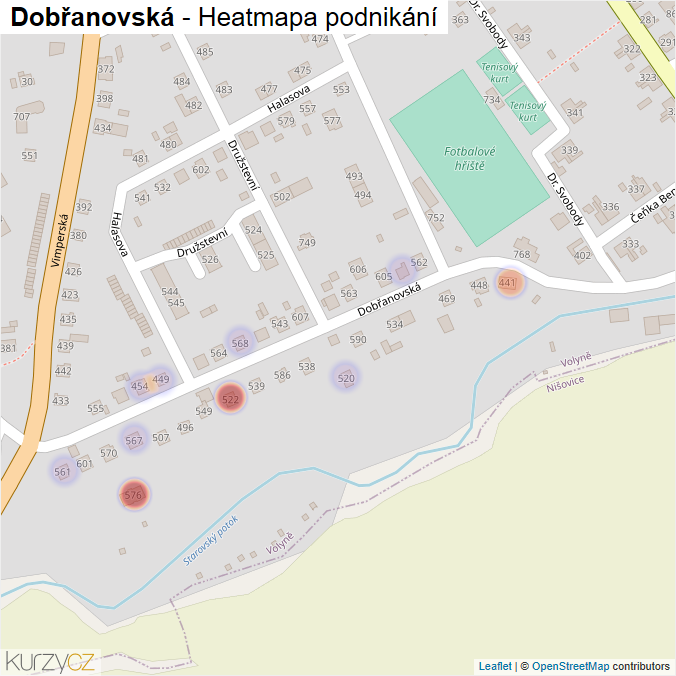 Mapa Dobřanovská - Firmy v ulici.