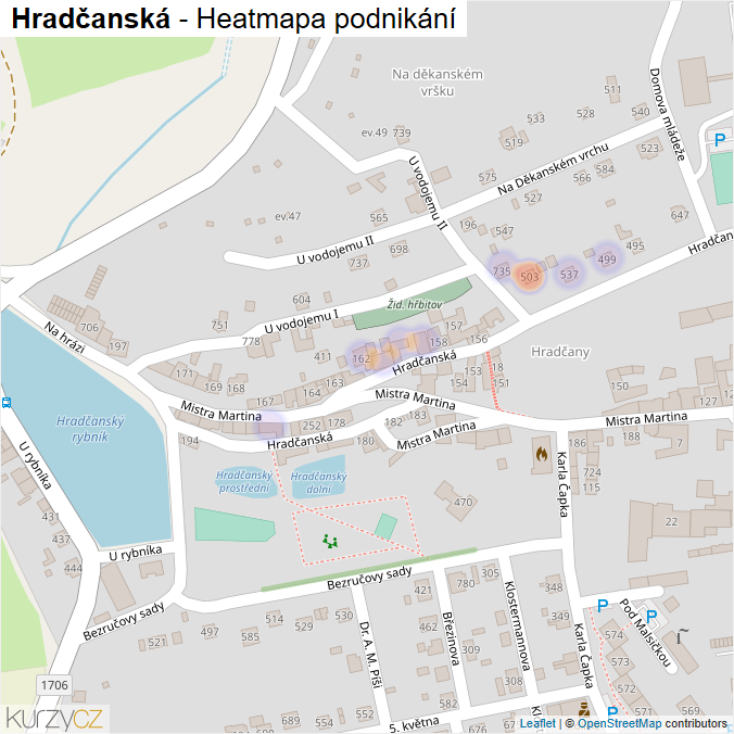 Mapa Hradčanská - Firmy v ulici.