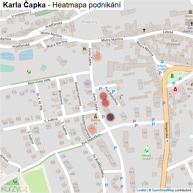 Mapa Karla Čapka - Firmy v ulici.
