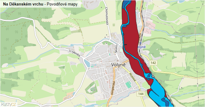 Na Děkanském vrchu - záplavové mapy stoleté vody