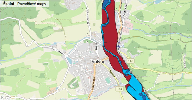 Školní - záplavové mapy stoleté vody