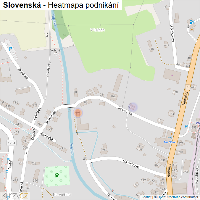 Mapa Slovenská - Firmy v ulici.