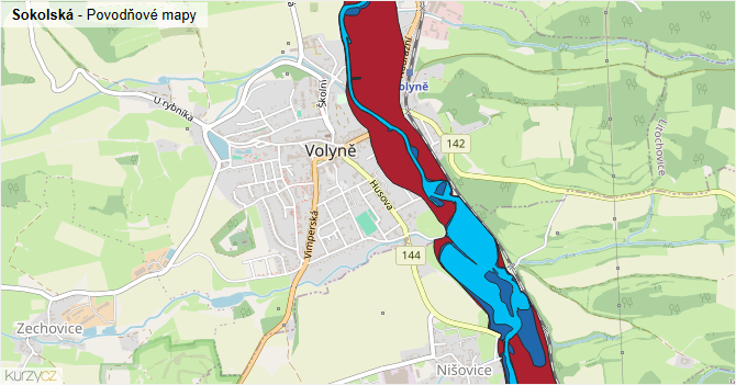 Sokolská - záplavové mapy stoleté vody