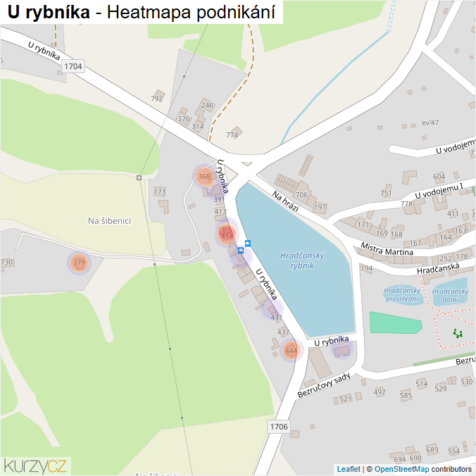 Mapa U rybníka - Firmy v ulici.