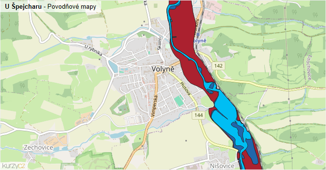 U Špejcharu - záplavové mapy stoleté vody