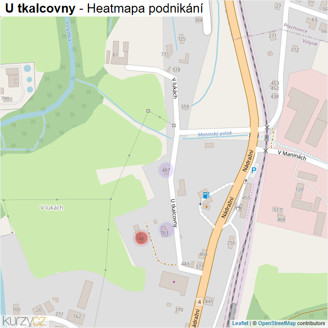 Mapa U tkalcovny - Firmy v ulici.