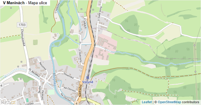 V Maninách - mapa ulice