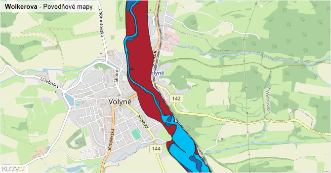 Wolkerova - záplavové mapy stoleté vody