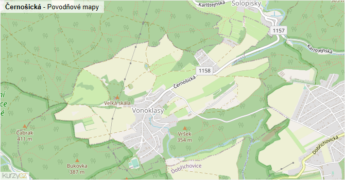 Černošická - záplavové mapy stoleté vody