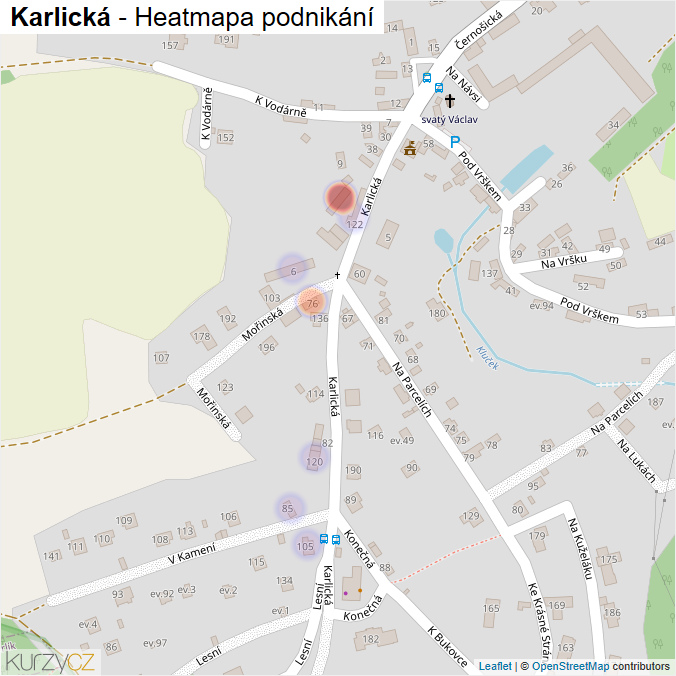 Mapa Karlická - Firmy v ulici.