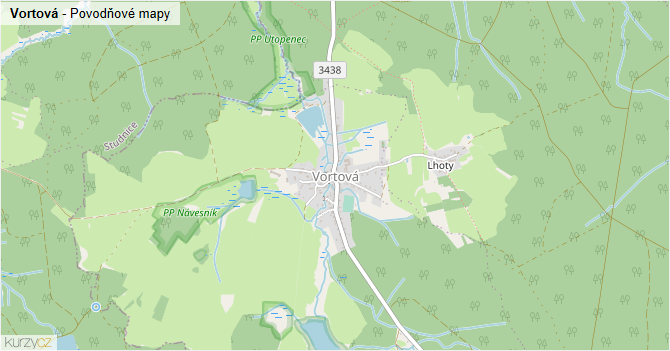 Vortová - záplavové mapy stoleté vody