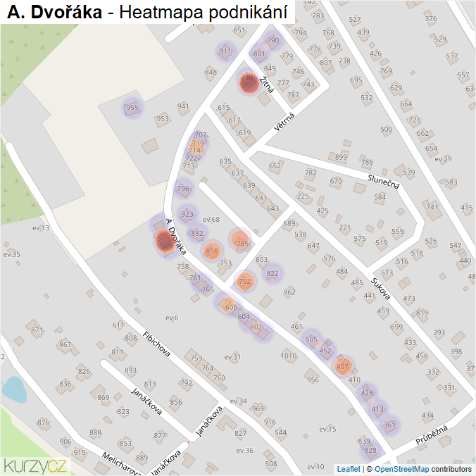 Mapa A. Dvořáka - Firmy v ulici.