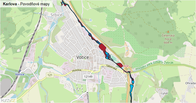 Karlova - záplavové mapy stoleté vody