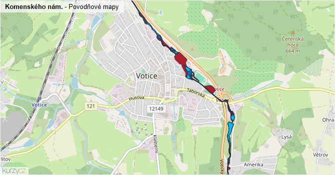 Komenského nám. - záplavové mapy stoleté vody