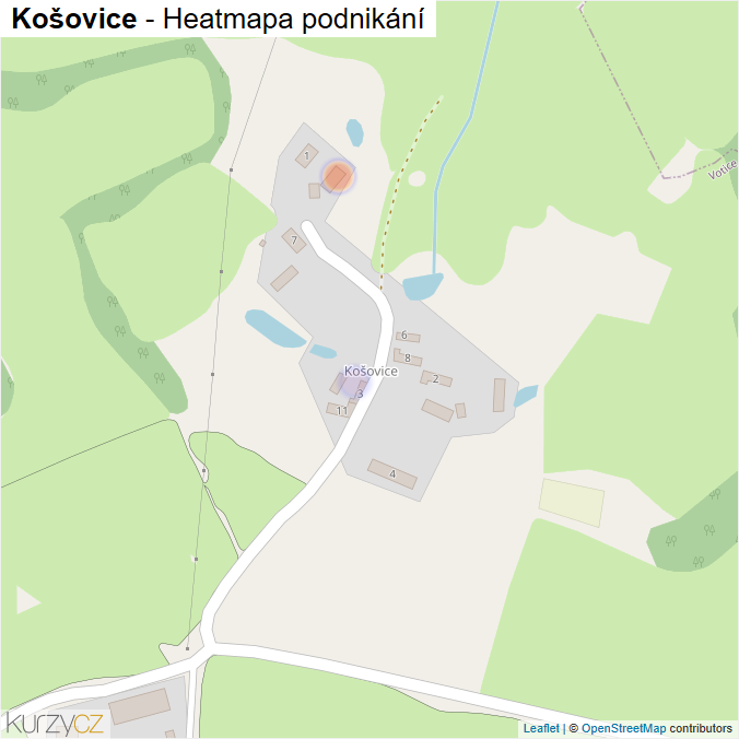 Mapa Košovice - Firmy v části obce.