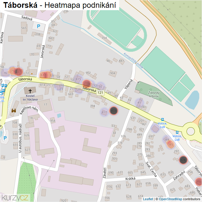 Mapa Táborská - Firmy v ulici.