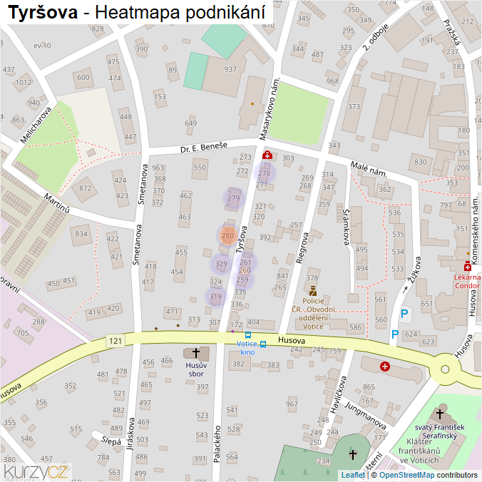 Mapa Tyršova - Firmy v ulici.