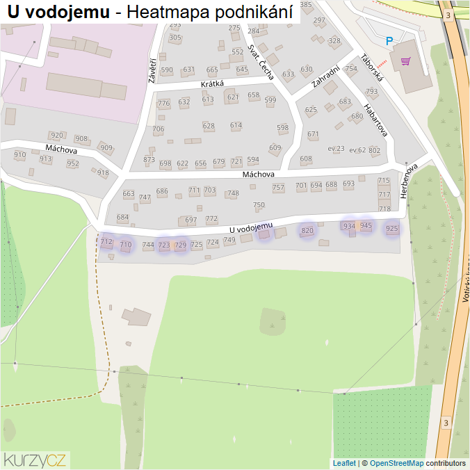 Mapa U vodojemu - Firmy v ulici.