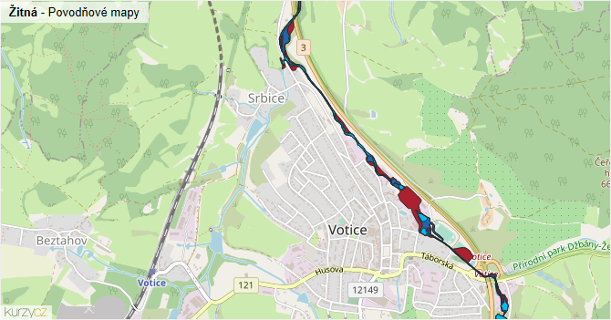 Žitná - záplavové mapy stoleté vody