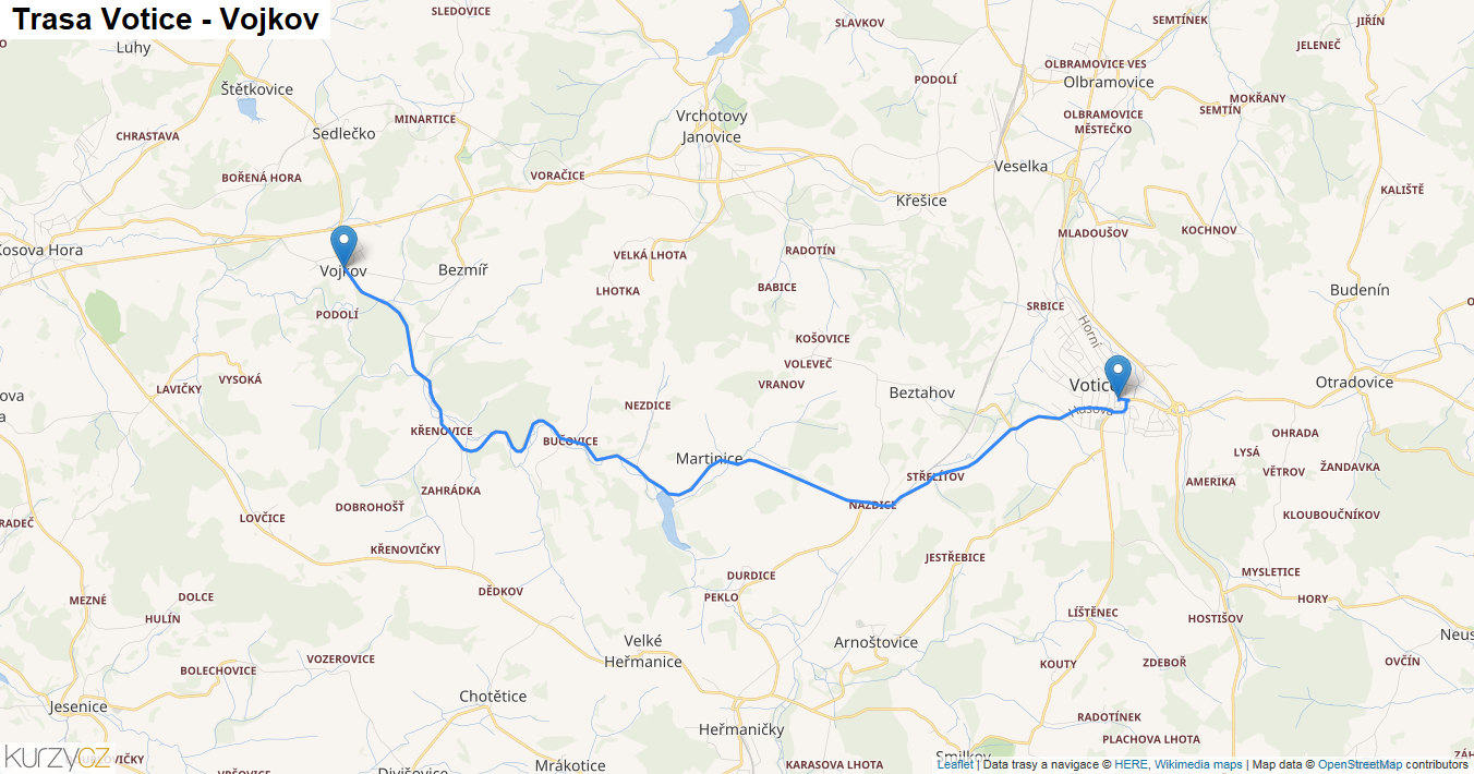 Votice-Vojkov, mapa trasy