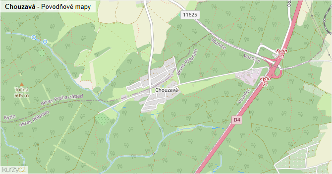 Chouzavá - záplavové mapy stoleté vody
