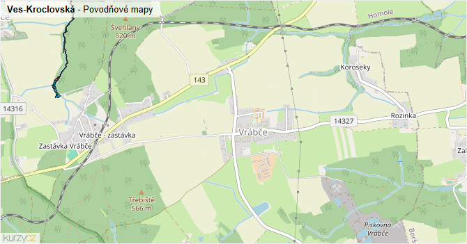 Ves-Kroclovská - záplavové mapy stoleté vody