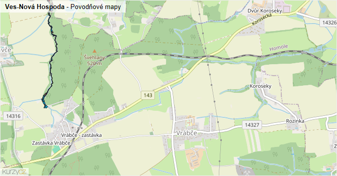 Ves-Nová Hospoda - záplavové mapy stoleté vody