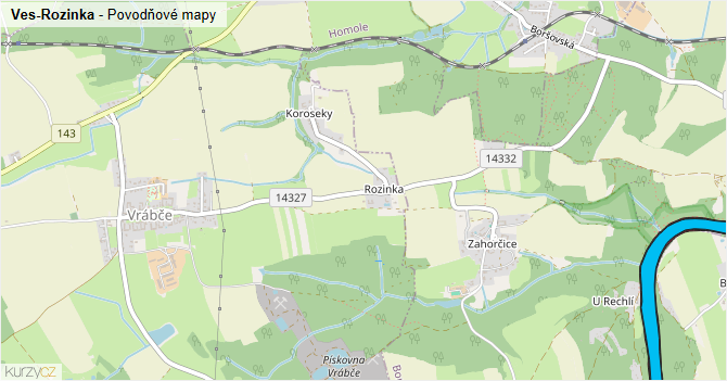 Ves-Rozinka - záplavové mapy stoleté vody